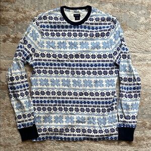 J. Crew Men's Pajama Top with Blue and White Nordic Design - Size Large